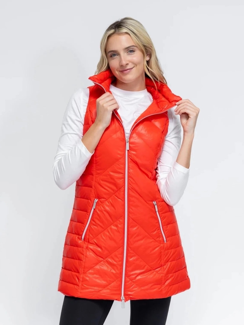 ANORAK Bright Red Quilted Long Puffer Vest
